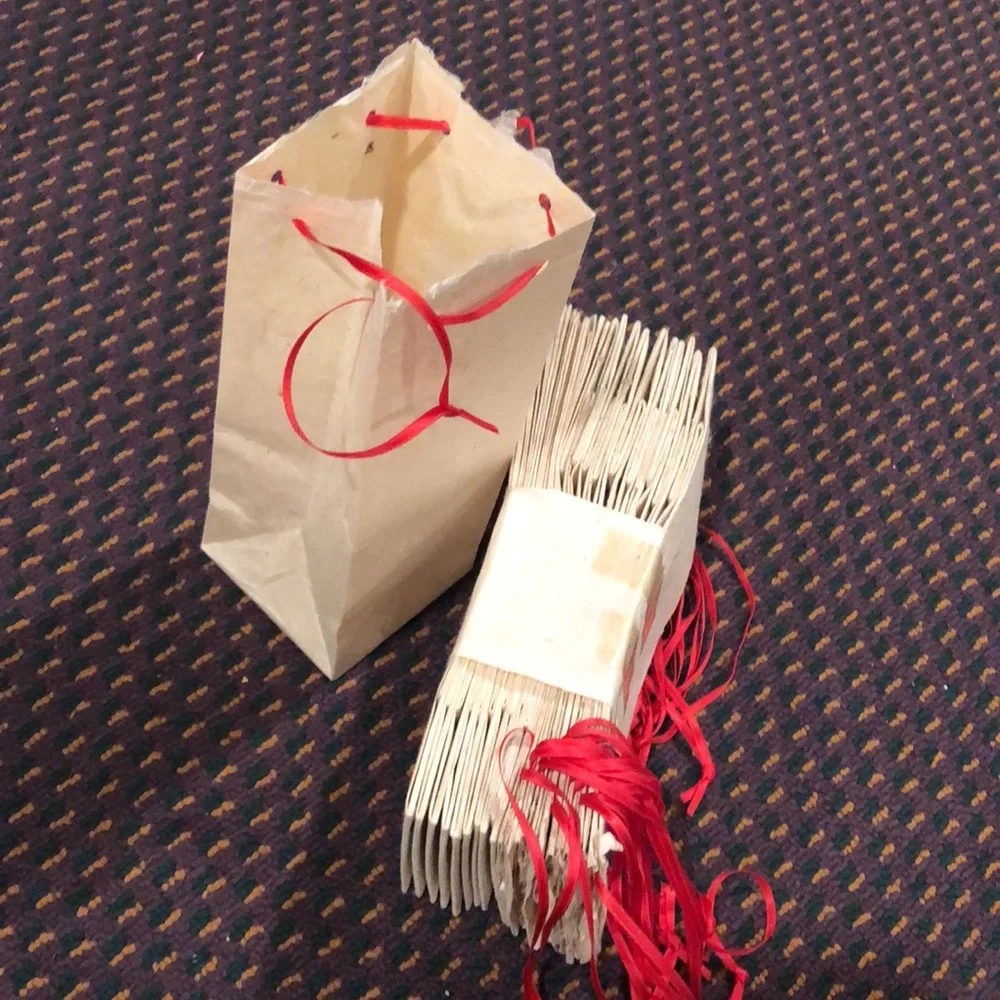New 20 count small rice paper bags with red satin ribbon ties